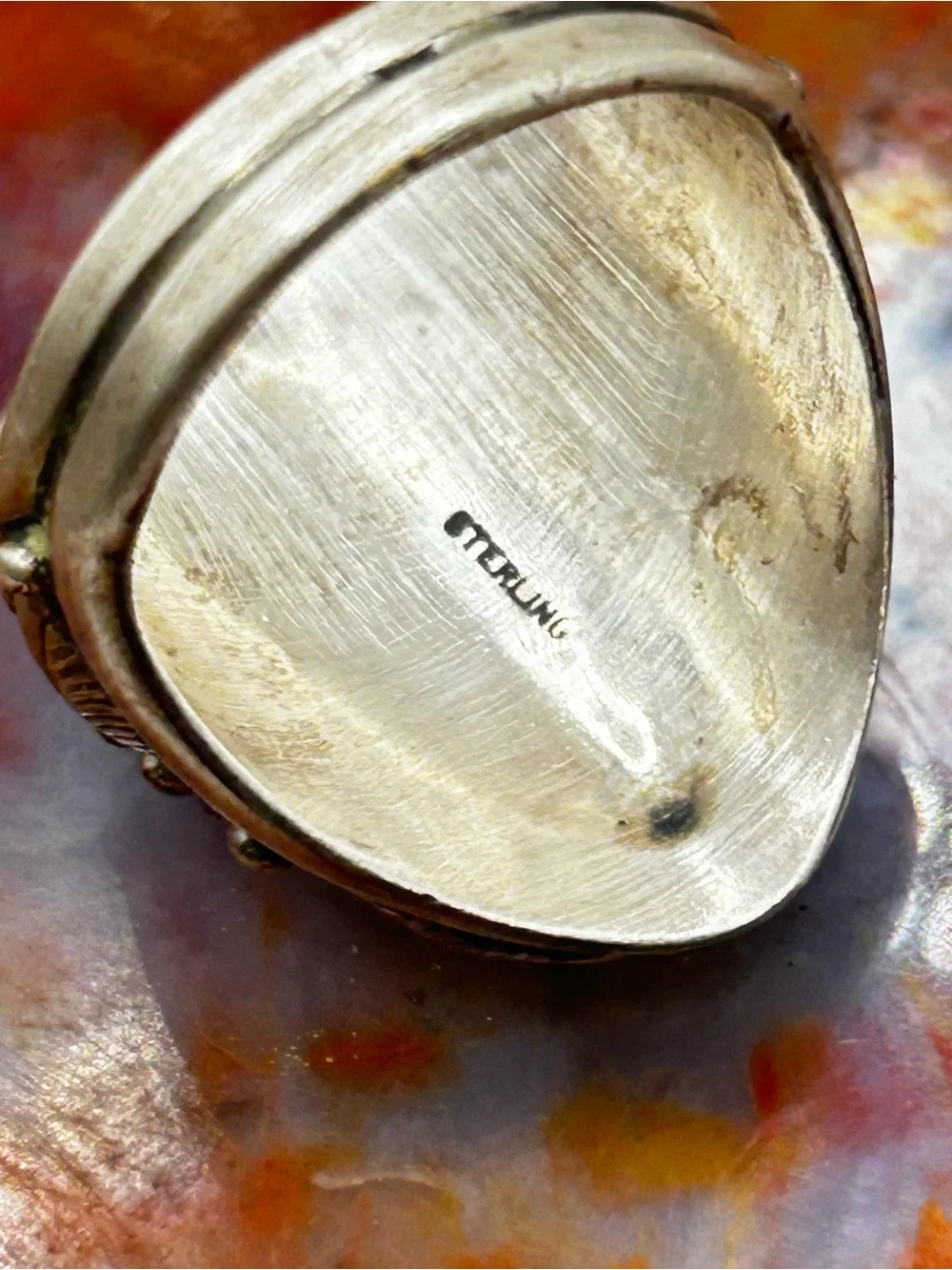 Mens Southwest Sterling Silver Fire Opal Ring - Size 11.5